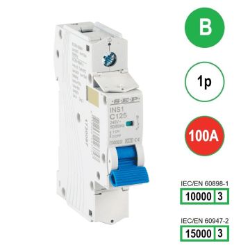 SEP INS1-1B100 installatieautomaat 1-polig 100A B-karakteristiek met verzegelbare aansluitafdekking