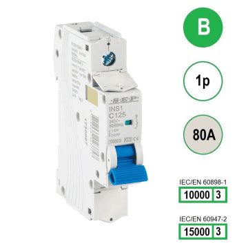 SEP INS1-1B80 installatieautomaat 1-polig 80A B-karakteristiek met verzegelbare aansluitafdekking