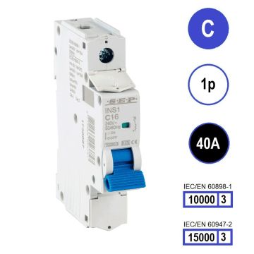 SEP INS1-1C40 installatieautomaat 1-polig 40A C-karakteristiek met verzegelbare aansluitafdekking
