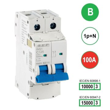 SEP INS1-1NB100 installatieautomaat 1-polig + nul 100A B-karakteristiek met verzegelbare aansluitafdekking
