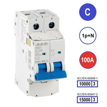 SEP INS1-1NC100 installatieautomaat 1-polig + nul 100A C-karakteristiek met verzegelbare aansluitafdekking