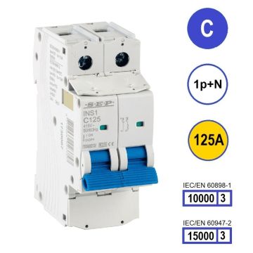 SEP INS1-1NC125 installatieautomaat 1-polig + nul 125A C-karakteristiek met verzegelbare aansluitafdekking