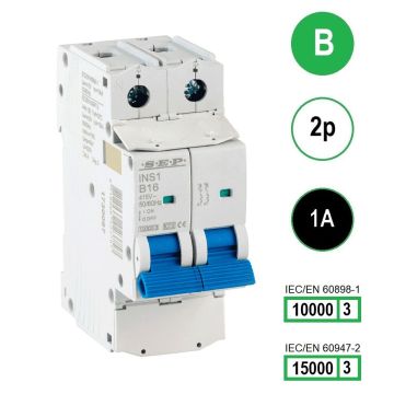SEP INS1-2B01 installatieautomaat 2-polig 1A B-karakteristiek met verzegelbare aansluitafdekking