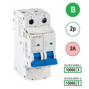 SEP INS1-2B02 installatieautomaat 2-polig 2A B-karakteristiek met verzegelbare aansluitafdekking