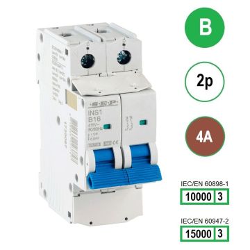 SEP INS1-2B04 installatieautomaat 2-polig 4A B-karakteristiek met verzegelbare aansluitafdekking