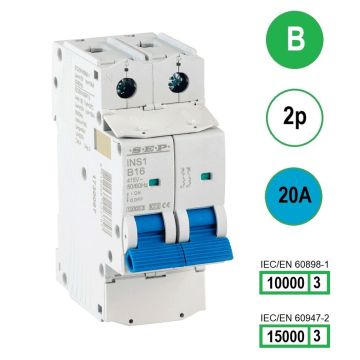 SEP INS1-2B20 installatieautomaat 2-polig 20A B-karakteristiek met verzegelbare aansluitafdekking