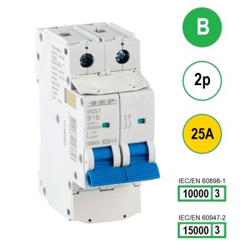 SEP INS1-2B25 installatieautomaat 2-polig 25A B-karakteristiek met verzegelbare aansluitafdekking