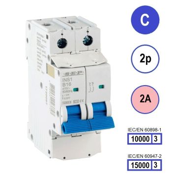 SEP INS1-2C02 installatieautomaat 2-polig 2A C-karakteristiek met verzegelbare aansluitafdekking
