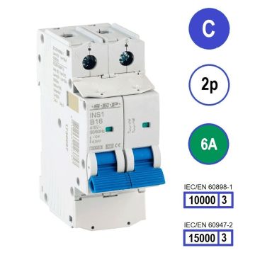 SEP INS1-2C06 installatieautomaat 2-polig 6A C-karakteristiek met verzegelbare aansluitafdekking
