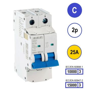 SEP INS1-2C25 installatieautomaat 2-polig 25A C-karakteristiek met verzegelbare aansluitafdekking