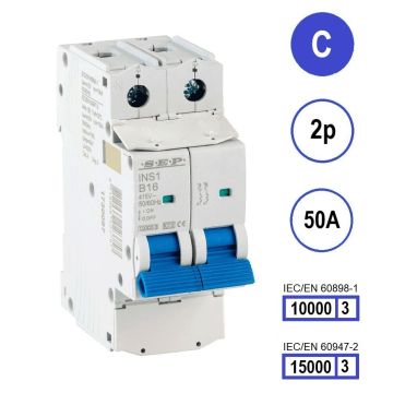 SEP INS1-2C50 installatieautomaat 2-polig 50A C-karakteristiek met verzegelbare aansluitafdekking