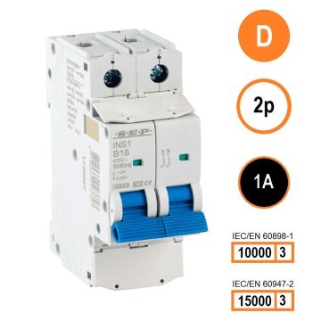 SEP INS1-2D01 installatieautomaat 2-polig 1A D-karakteristiek met verzegelbare aansluitafdekking