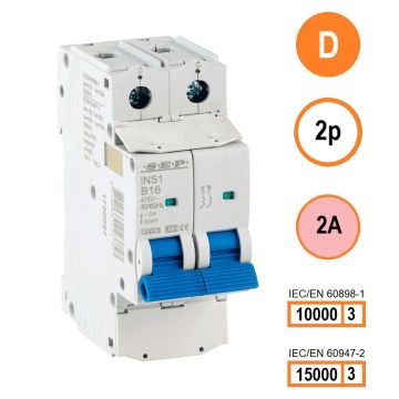SEP INS1-2D02 installatieautomaat 2-polig 2A D-karakteristiek met verzegelbare aansluitafdekking