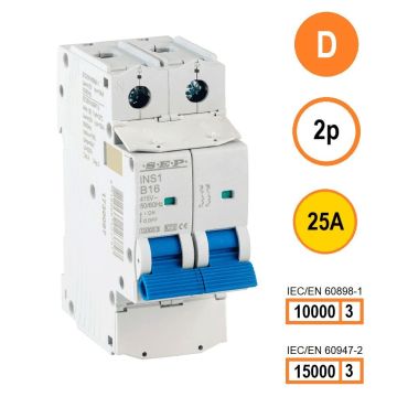 SEP INS1-2D25 installatieautomaat 2-polig 25A D-karakteristiek met verzegelbare aansluitafdekking