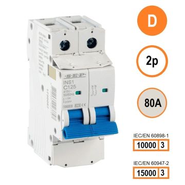 SEP INS1-2D80 installatieautomaat 2-polig 80A D-karakteristiek met verzegelbare aansluitafdekking
