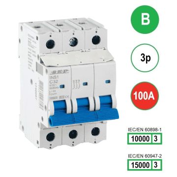 SEP INS1-3B100 installatieautomaat 3-polig 100A B-karakteristiek met verzegelbare aansluitafdekking