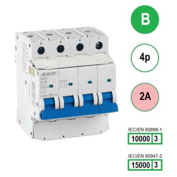 SEP INS1-4B02 installatieautomaat 4-polig 2A B-karakteristiek met verzegelbare aansluitafdekking