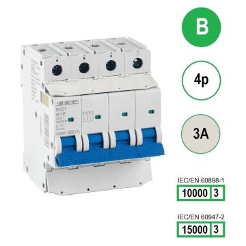 SEP INS1-4B03 installatieautomaat 4-polig 3A B-karakteristiek met verzegelbare aansluitafdekking