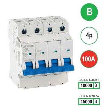 SEP INS1-4B100 installatieautomaat 4-polig 100A B-karakteristiek met verzegelbare aansluitafdekking