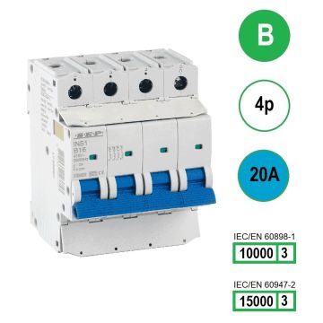 SEP INS1-4B20 installatieautomaat 4-polig 20A B-karakteristiek met verzegelbare aansluitafdekking