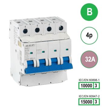 SEP INS1-4B32 installatieautomaat 4-polig 32A B-karakteristiek met verzegelbare aansluitafdekking