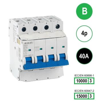 SEP INS1-4B40 installatieautomaat 4-polig 40A B-karakteristiek met verzegelbare aansluitafdekking