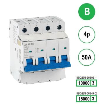 SEP INS1-4B50 installatieautomaat 4-polig 50A B-karakteristiek met verzegelbare aansluitafdekking