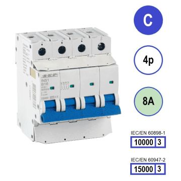 SEP INS1-4C08 installatieautomaat 4-polig 8A C-karakteristiek met verzegelbare aansluitafdekking