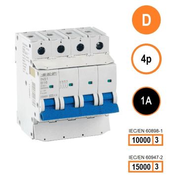 SEP INS1-4D01 installatieautomaat 4-polig 1A D-karakteristiek met verzegelbare aansluitafdekking