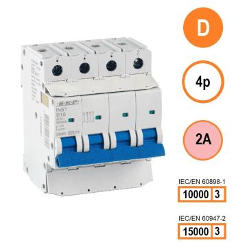 SEP INS1-4D02 installatieautomaat 4-polig 2A D-karakteristiek met verzegelbare aansluitafdekking