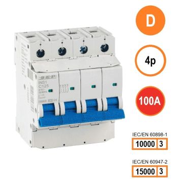 SEP INS1-4D100 installatieautomaat 4-polig 100A D-karakteristiek met verzegelbare aansluitafdekking