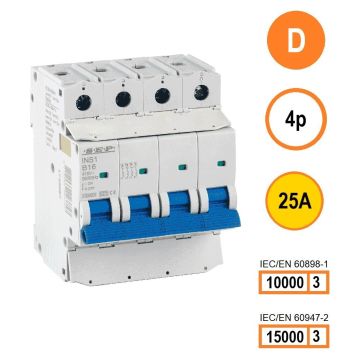 SEP INS1-4D25 installatieautomaat 4-polig 25A D-karakteristiek met verzegelbare aansluitafdekking