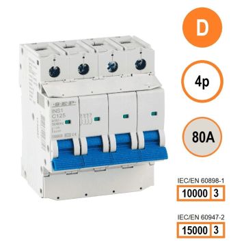 SEP INS1-4D80 installatieautomaat 4-polig 80A D-karakteristiek met verzegelbare aansluitafdekking