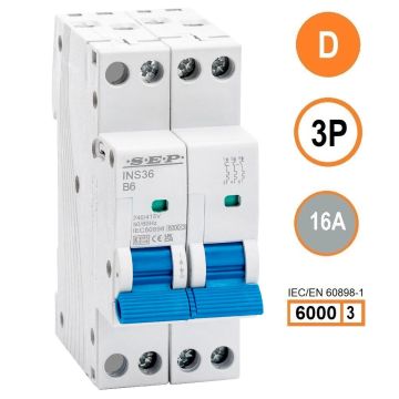 SEP INS36-3D16, installatieautomaat 3p D16 6kA, 36mm, 2 modulen