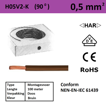 Schotman Elektro - SEP montagesnoer H05V2-k bruin 0,5mm2 