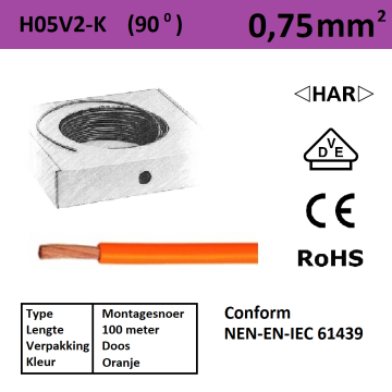 Schotman Elektro - SEP montagesnoer H05V2-k oranje 0,75mm