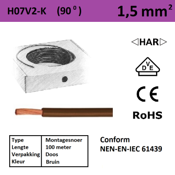 Schotman Elektro - SEP Montagesnoer H07V2-k bruin 1,5mm2