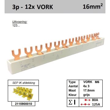 Schotman Elektro - SEP 16F03012G06 aansluitrail 16mm2 80A 125A