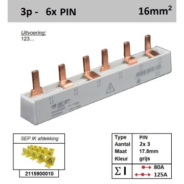 Schotman Elektro - SEP 16P03006G00 aansluitrail 16mm2 80A 125A