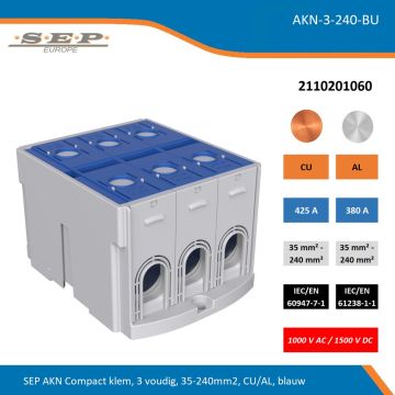 SEP AKN Compact klem, 3 voudig, 35-240mm2, CU/AL, blauw