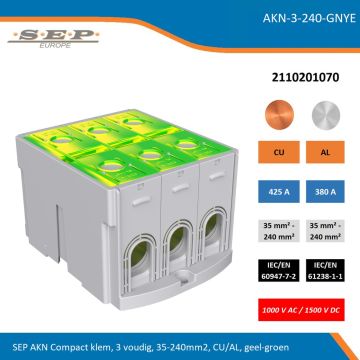 SEP AKN Compact klem, 3 voudig, 35-240mm2, CU/AL, geel-groen