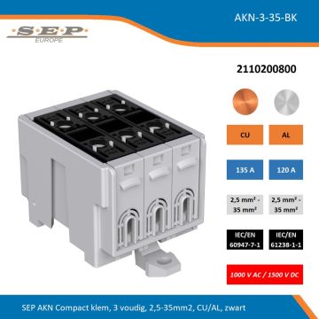 SEP AKN Compact klem, 3 voudig, 2,5-35mm2, CU/AL, zwart