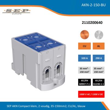 SEP AKN Compact klem, 2 voudig, 35-150mm2, CU/AL, blauw
