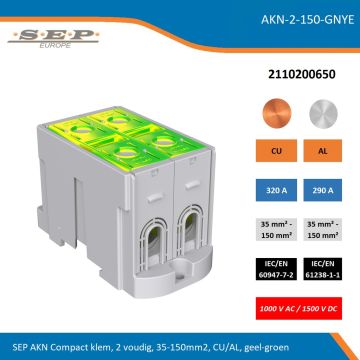 SEP AKN Compact klem, 2 voudig, 35-150mm2, CU/AL, geel-groen