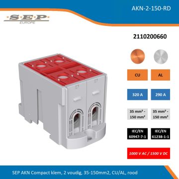 SEP AKN Compact klem, 2 voudig, 35-150mm2, CU/AL, rood