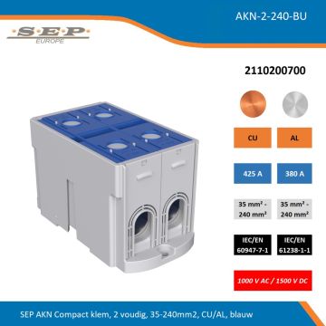 SEP AKN Compact klem, 2 voudig, 35-240mm2, CU/AL, blauw