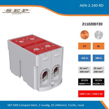 SEP AKN Compact klem, 2 voudig, 35-240mm2, CU/AL, rood