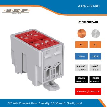 SEP AKN Compact klem, 2 voudig, 2,5-50mm2, CU/AL, rood