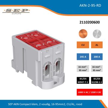 SEP AKN Compact klem, 2 voudig, 16-95mm2, CU/AL, rood