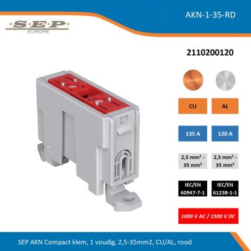 SEP AKN Compact klem, 1 voudig, 2,5-35mm2, CU/AL, rood